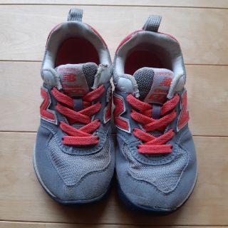 ニューバランス(New Balance)のニューバランスks574　キッズ女の子 17cm グレー✕ピンク　スリッポン(スニーカー)