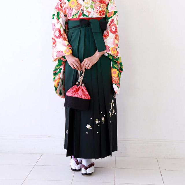 卒業式 ぼかし刺繍入り袴単品と帯　緑色hakama-002gn