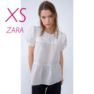 ザラ(ZARA)の新品未使用　ZARA リボン　ティアード　フリル　パフスリーブ　ブラウス　XS(シャツ/ブラウス(半袖/袖なし))