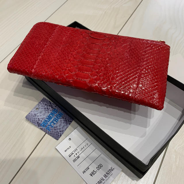 ヤマト工芸 新品蛇革パイソンシャイニング赤L型長財布 - 通販