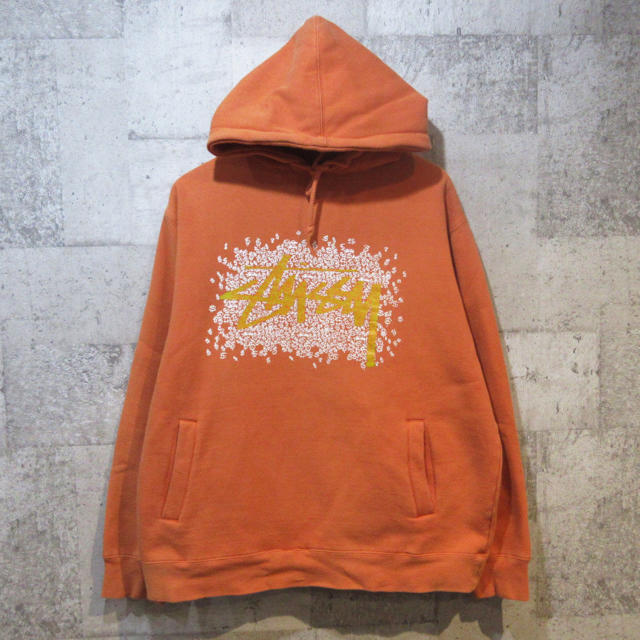 STUSSY ステューシー プリントプルオーバーパーカー Orange L