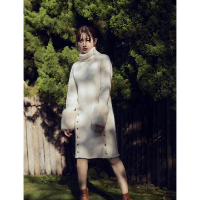 Herlipto Fur-Trimmed Turtleneck Dress