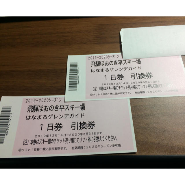 ほおのき平スキー場 1日券引換券 ２枚セット