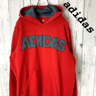 アディダス(adidas)の【激レア】アディダス adidas ビックサイズ デカロゴ パーカー 赤(パーカー)