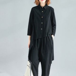 ムジルシリョウヒン(MUJI (無印良品))の麻の黒アシメシャツ(シャツ/ブラウス(長袖/七分))