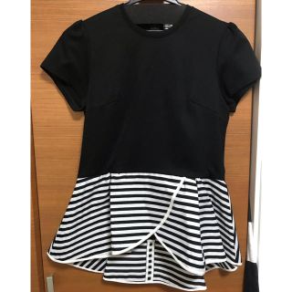 バーニーズニューヨーク(BARNEYS NEW YORK)のムチコさま専用ボーダーズ新品タグ付きペプラムTシャツ36　ブラック(Tシャツ(半袖/袖なし))