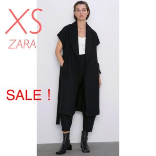 ザラ(ZARA)の新品未使用　ZARA ウール　ベルト　コート　ジレ　ロングベスト　XS 黒(ベスト/ジレ)