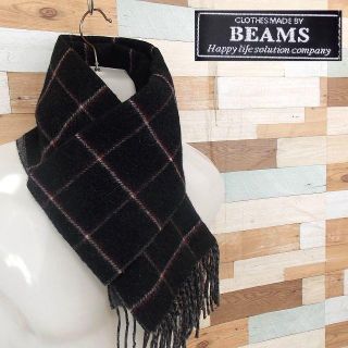 ビームス(BEAMS)の【BEAMS】 美品 ビームス ブラックチェック柄マフラー 毛 178×30(マフラー)