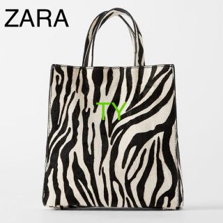 ザラ(ZARA)の完売品 ザラ 本革 レザー カウファー ゼブラ柄 トートバッグ ハンドル 白 黒(トートバッグ)