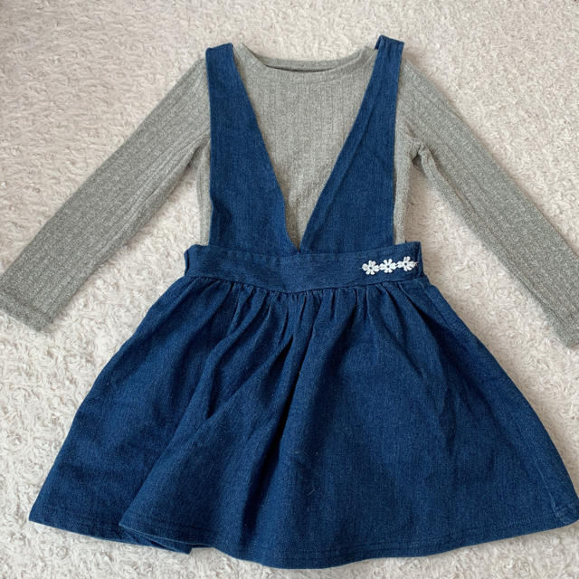 【110cm】デニムワンピース キッズ/ベビー/マタニティのキッズ服女の子用(90cm~)(ワンピース)の商品写真