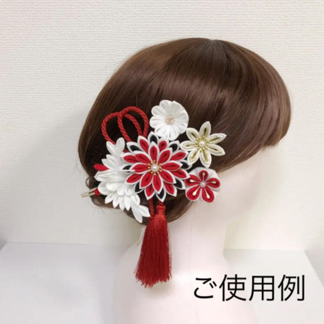 #296 ちりめん かんざし 鶴/6個セット 紅白 レディースのヘアアクセサリー(ヘアピン)の商品写真