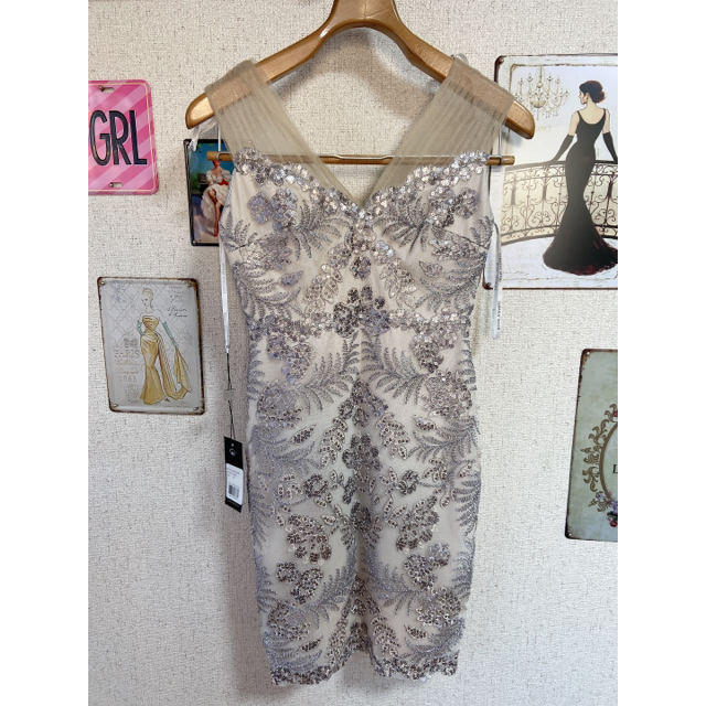 TADASHI SHOJI(タダシショウジ)の2019新品 0P Tadashi Shoji タダシショージ ホワイト/グレー レディースのワンピース(ひざ丈ワンピース)の商品写真