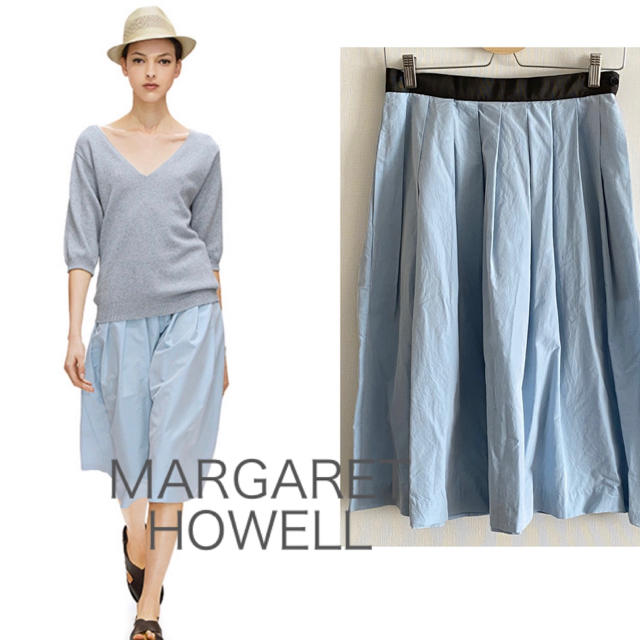 MARGARET HOWELL(マーガレットハウエル)の【特価】MARGARET  HOWELL コットンシルクブルースカート レディースのスカート(ひざ丈スカート)の商品写真