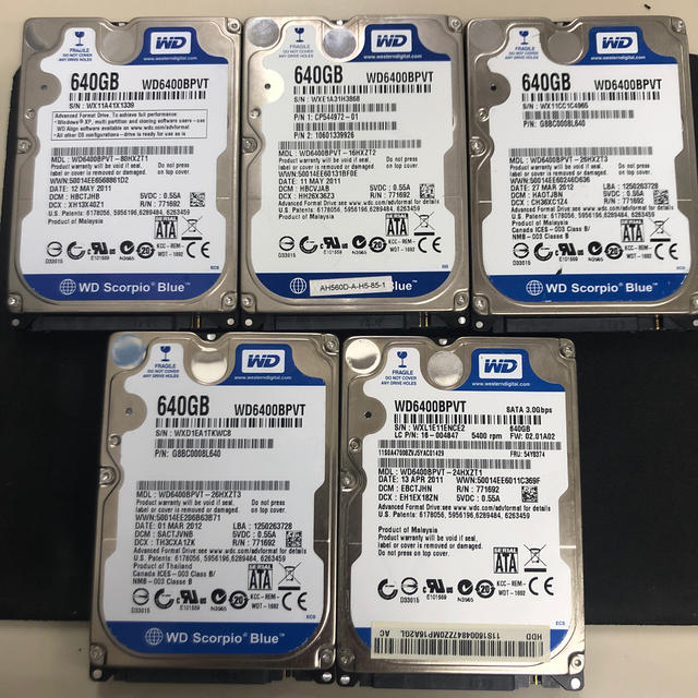 HDD5個まとめ売り！WD640GB