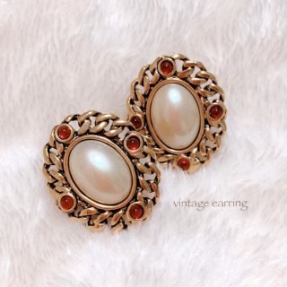 【vintage earring】大振りパールイヤリング 美品 ヴィンテージ (イヤリング)