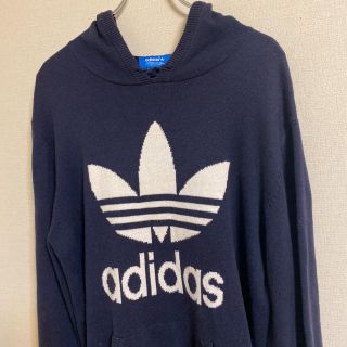 アディダス(adidas)のadidas アディダス　パーカー　ネイビー　デカロゴ(パーカー)