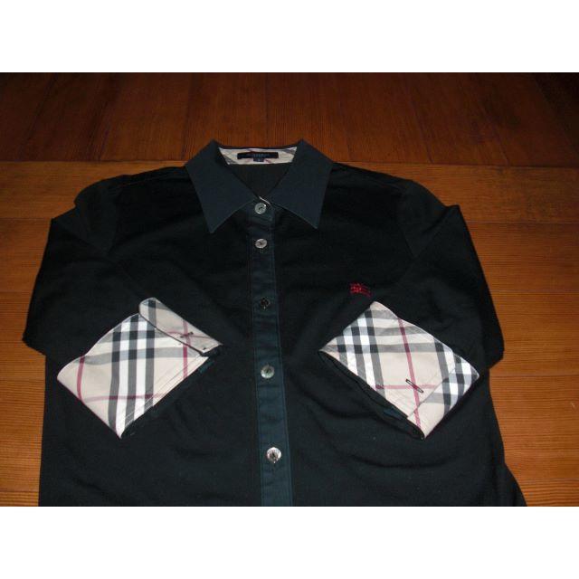 BURBERRY - 中古美品　バーバリーロンドン　７分袖シャツ　袖口裏ノバチェック　黒　２