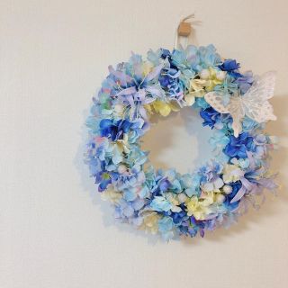 ハンドメイド　紫陽花たっぷりフラワーリース　(リース)