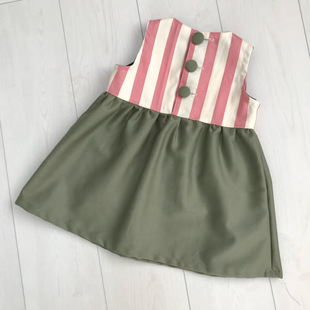 ハンドメイド♡ストライプワンピースくすみカラー キッズ/ベビー/マタニティのベビー服(~85cm)(ワンピース)の商品写真