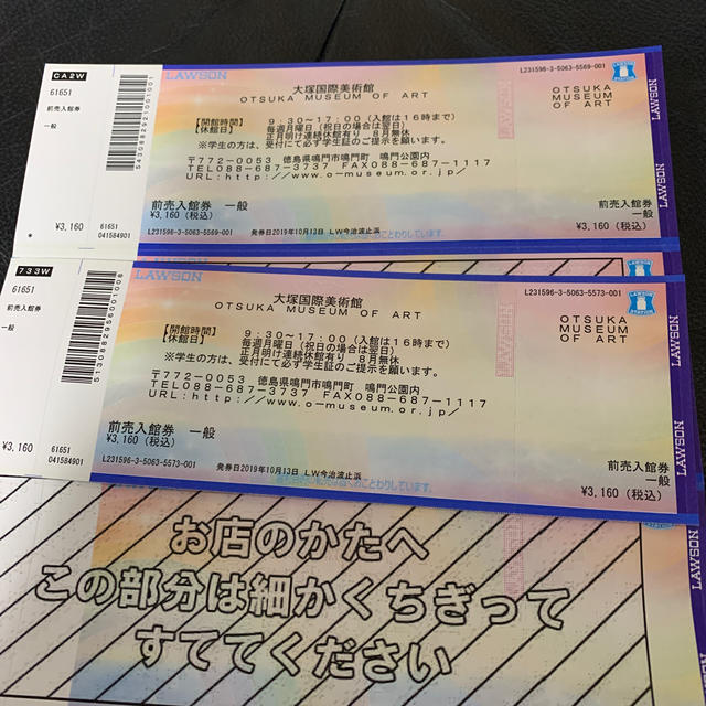 大塚国際美術館 チケット 大人2枚 - 美術館/博物館