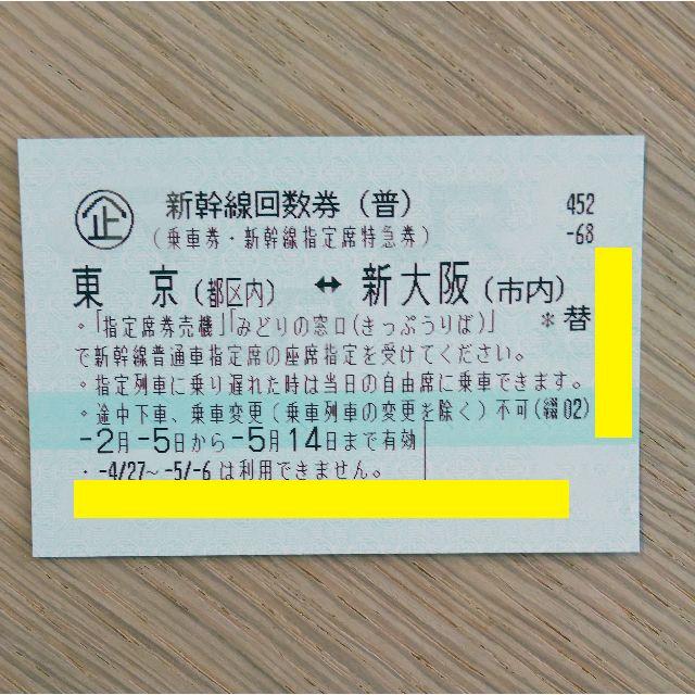 新幹線 回数券 指定席 東京(都区内) ↔︎ 新大阪(市内)