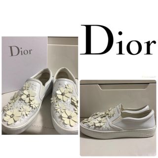 ディオール(Dior)のディオール　ホワイトレザー  フラワー　スニーカー(スニーカー)