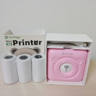 サーマルプリンター　Peripage　ピンク　ロール紙4個付き　ミニプリンター(PC周辺機器)