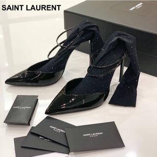 サンローラン(Saint Laurent)の1288 極美品 サンローランパリ ソックス付きパンプス 黒(ハイヒール/パンプス)
