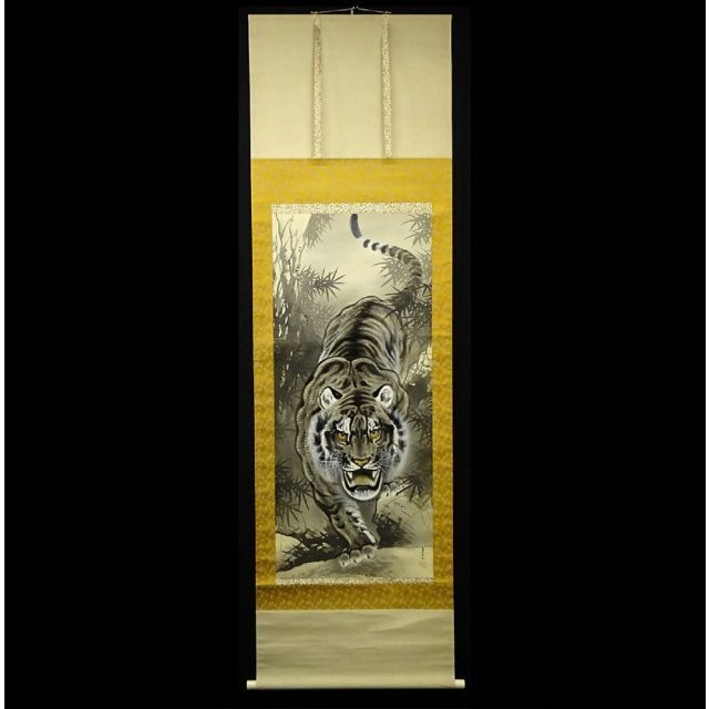 真作】掛軸 荒井宋石『猛虎図』絹本 真筆証明書付 共箱付 掛け軸 真作】掛軸 荒井宋石『猛虎図』絹本 真筆証明書付 共箱付 掛け軸