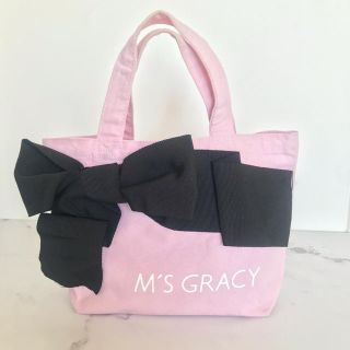 エムズグレイシー(M'S GRACY)の【値下げ】M'S GRACY エムズグレイシー ミニトートバック リボン ピンク(トートバッグ)