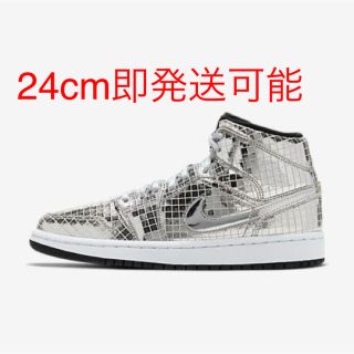 ナイキ(NIKE)の【24cm】nike エアジョーダン1 mid シルバー(スニーカー)