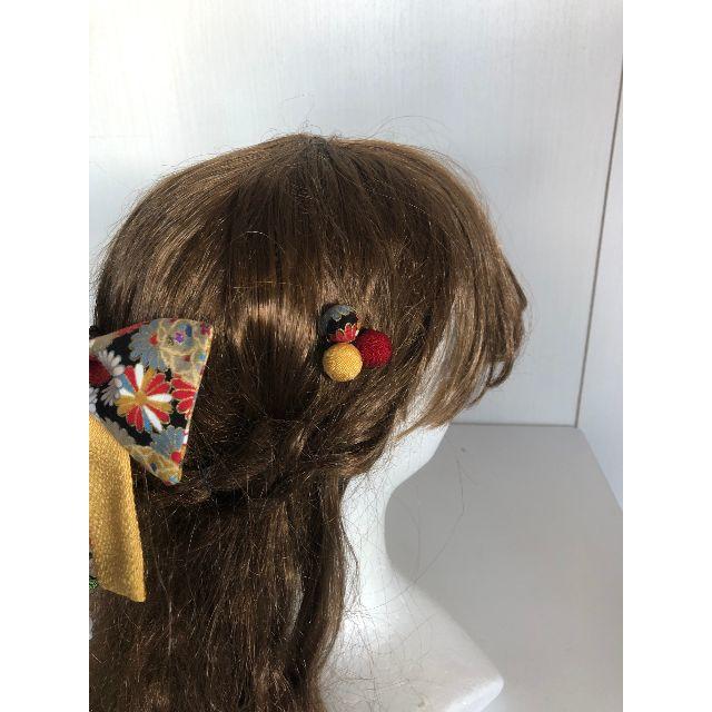 黒と黄金色のマーガレット花リボンの髪飾りセット（卒業式・袴・ちりめん細工） 1