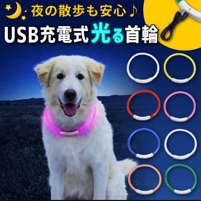 犬　光る首輪　レインボー　点滅　USB充電式　ライト  長さ調節可能 その他のペット用品(その他)の商品写真