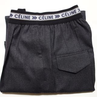 セリーヌ(celine)の新品 未使用 CELINE セリーヌ ロゴパンツ 34 ミディアムグレー 稀少(カジュアルパンツ)