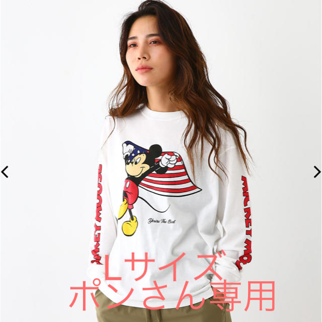 RODEO CROWNS WIDE BOWL(ロデオクラウンズワイドボウル)のロデオ★ミッキーロンT 白　L レディースのトップス(Tシャツ(長袖/七分))の商品写真