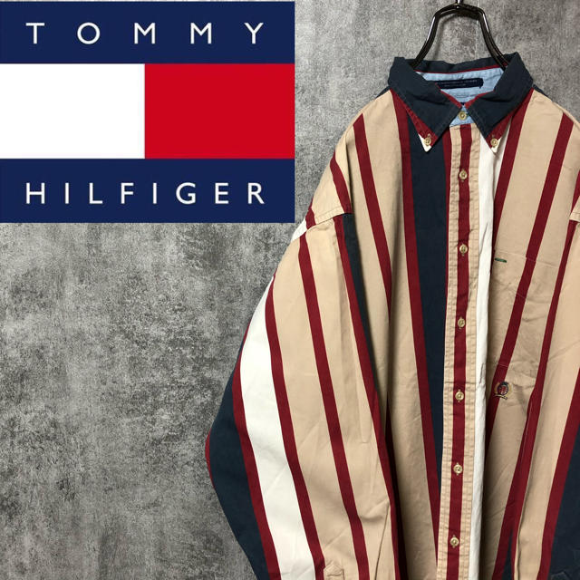 TOMMY HILFIGER(トミーヒルフィガー)の【激レア】トミーヒルフィガー☆オールド刺繍ロゴマルチストライプシャツ 90s メンズのトップス(シャツ)の商品写真