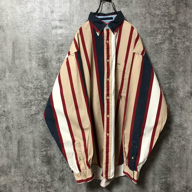 TOMMY HILFIGER(トミーヒルフィガー)の【激レア】トミーヒルフィガー☆オールド刺繍ロゴマルチストライプシャツ 90s メンズのトップス(シャツ)の商品写真