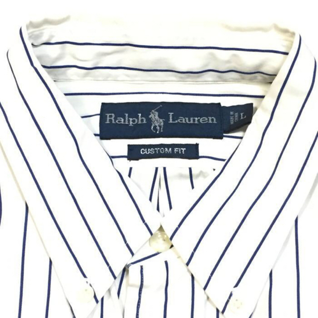 POLO RALPH LAUREN(ポロラルフローレン)の美品　ラルフローレン　ウイングフット　プリント　ストライプシャツ　Ｌ メンズのトップス(シャツ)の商品写真