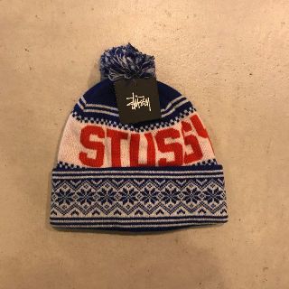 ステューシー(STUSSY)のステューシーノルディックポンビーニーブルー（新品未使用・タグ付き・送料込み）(ニット帽/ビーニー)