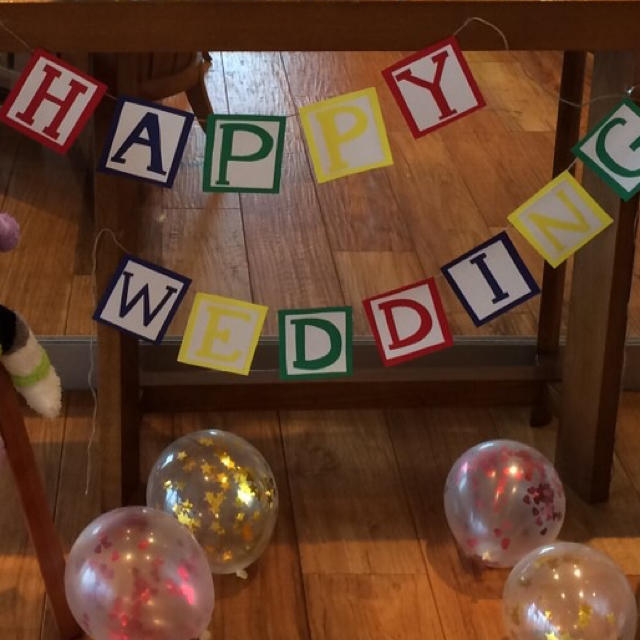 トイ・ストーリー(トイストーリー)のHappy wedding ガーランド☆値下げ中 ハンドメイドのパーティー(ガーランド)の商品写真