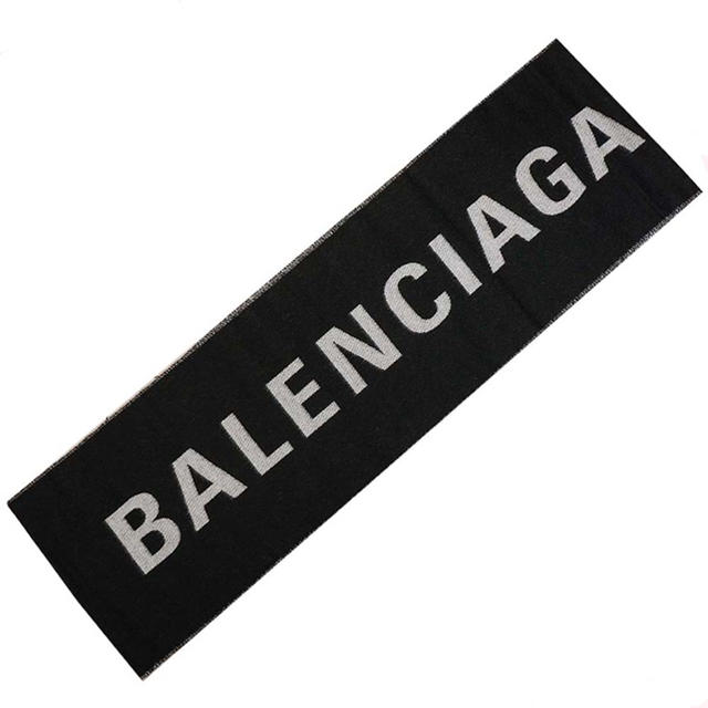 【クーポン対象外】 バレンシアガ 新品 - Balenciaga ウール ブラック ストール ロング ジャガードロゴ マフラー マフラー+ショール