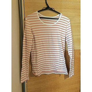 ムジルシリョウヒン(MUJI (無印良品))のピンク×白　ボーダーロンT(Tシャツ(長袖/七分))