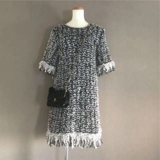 シャネル(CHANEL)の極美品♡ CHANEL  ロゴリボン フリンジ  ワンピース 38(ひざ丈ワンピース)