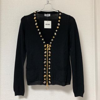 モスキーノ(MOSCHINO)のモスキーノ新品ビジュー黒カーディガンジャケットITALY製40　(カーディガン)