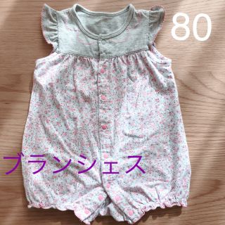 ブランシェス(Branshes)のブランシェス　夏用ロンパース　花柄　グレー　ピンク(ロンパース)