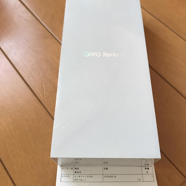 新品未開封　OPPO Reno A 64GB SIMフリー CPH1983BK スマホ/家電/カメラのスマートフォン/携帯電話(スマートフォン本体)の商品写真