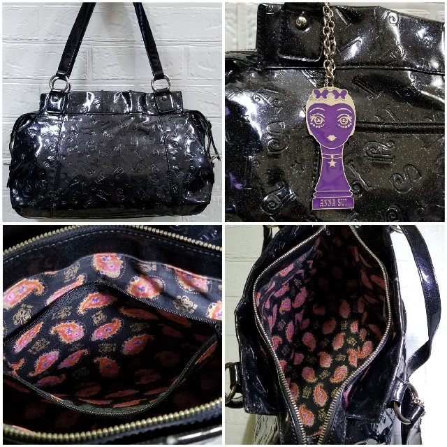 ANNA SUI(アナスイ)のANNA SUI アナスイ エナメルブラックパール チャーム付きショルダーバッグ レディースのバッグ(ショルダーバッグ)の商品写真