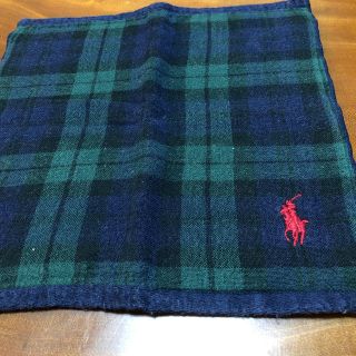 ラルフローレン(Ralph Lauren)のラルフローレン.タオルハンカチ、紺ブラックウォッチ赤ロゴ刺繍(ハンカチ/ポケットチーフ)