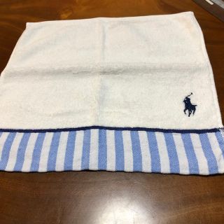 ラルフローレン(Ralph Lauren)のラルフローレン.白紺色ロゴ刺繍ホースマーク.切替水色ストライプ(ハンカチ/ポケットチーフ)