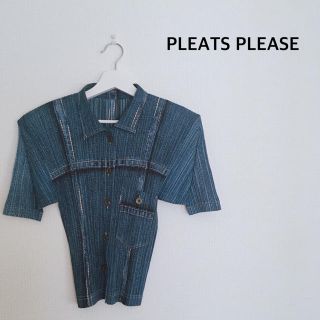 プリーツプリーズイッセイミヤケ(PLEATS PLEASE ISSEY MIYAKE)のPLEATS PLEASE プリーツプリーズ　デニムジャケット柄　トップス(カットソー(半袖/袖なし))